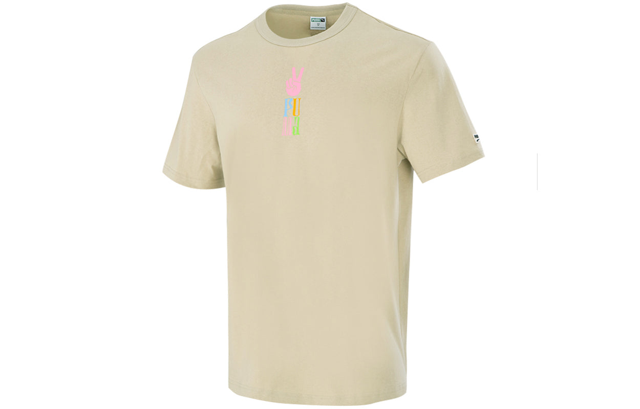 PUMA Athleisure Casual Sports Cartoon Printing Round Neck Short Sleeve Khaki 533039-42