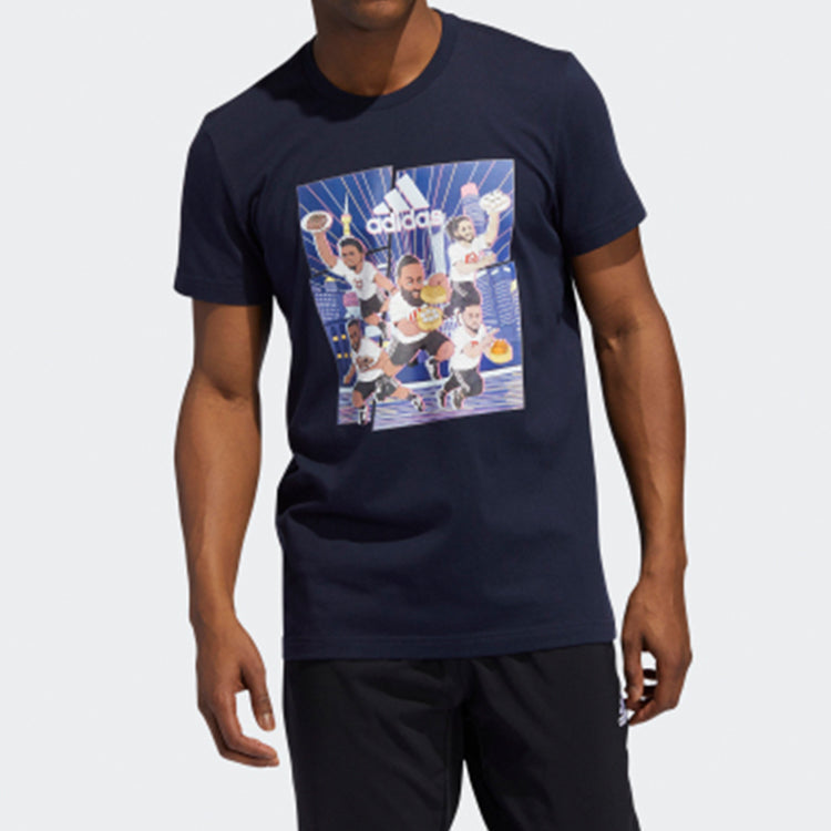 adidas Basketball Cartoon Printing Short Sleeve Blue GE1059
