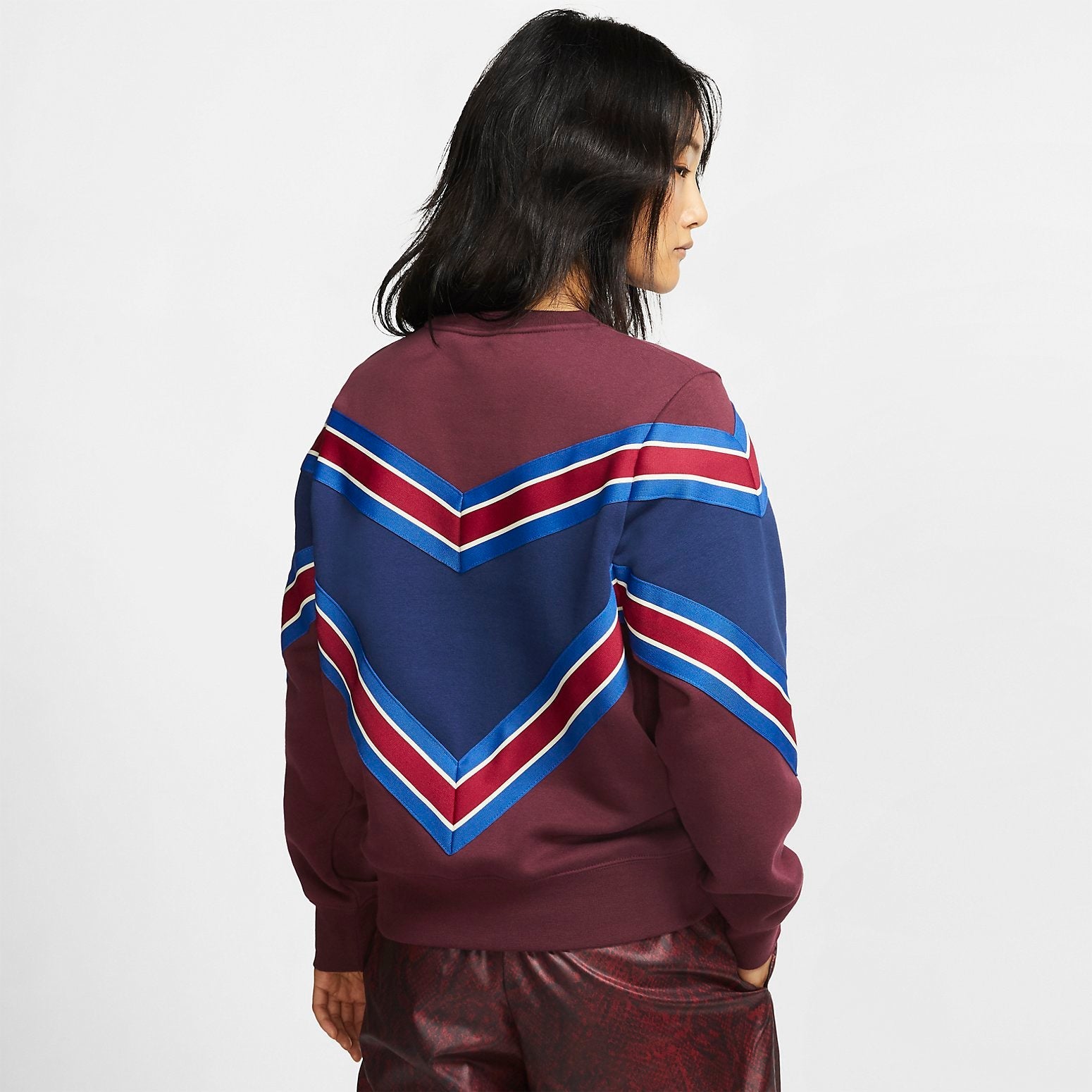 (WMNS) Nike Splicing Fleece Lined Knit Round Neck Pullover 'Red Blue' BV2921-681