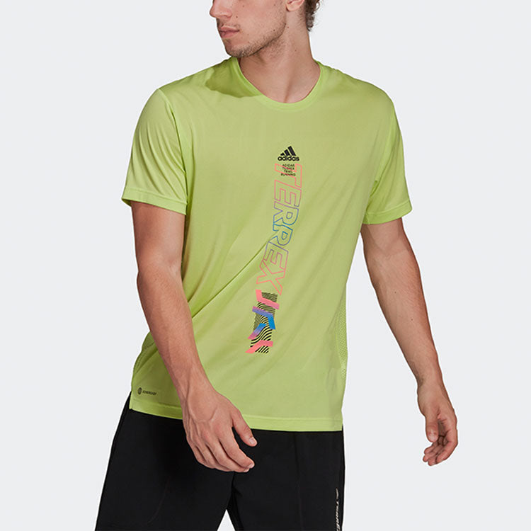 adidas Contrasting Colors Alphabet Printing Round Neck Short Sleeve Green H11680