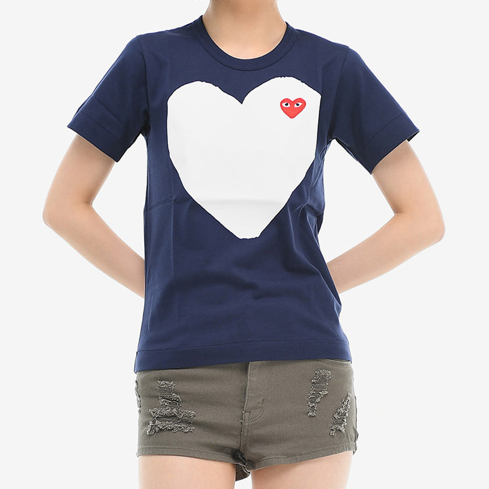 (WMNS) COMME des GARCONS PLAY Large Heart Logo Tee 'Navy White' AZ-T183-051-1