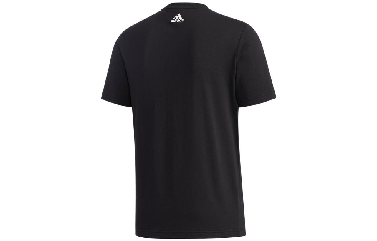 Men's adidas Cartoon Alphabet Logo Printing Round Neck Short Sleeve Black T-Shirt GL0398