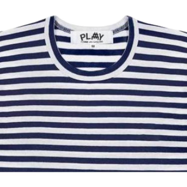 (WMNS) COMME des GARCONS PLAY SS25 PLAY Double Heart Striped T-Shirt 'Blue White' AZ-T331-051-1