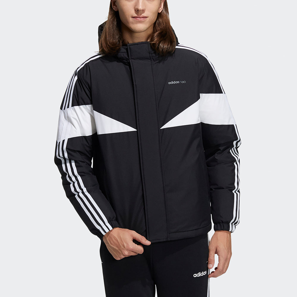 adidas neo M Cb Down Puff Colorblock Stripe Sports hooded With Down Feather Jacket Black H45243