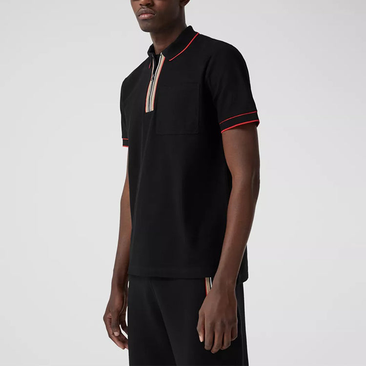 Men's Burberry Stripe Short Sleeve Polo Shirt Black 80333961
