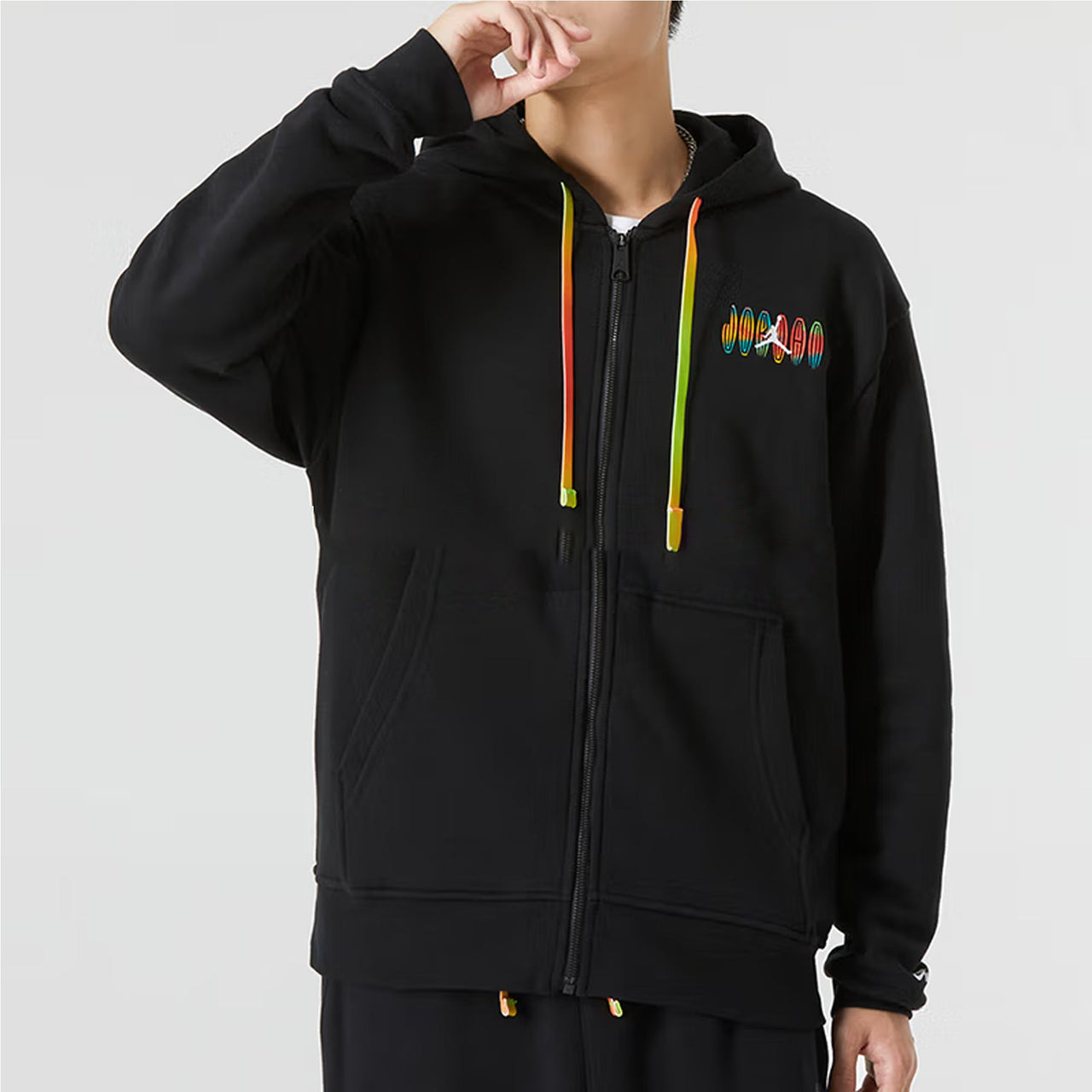 Men's Nike Kangaroo Pocket Chest Multi-Color Printing Drawstring Pullover Black DQ7565-010