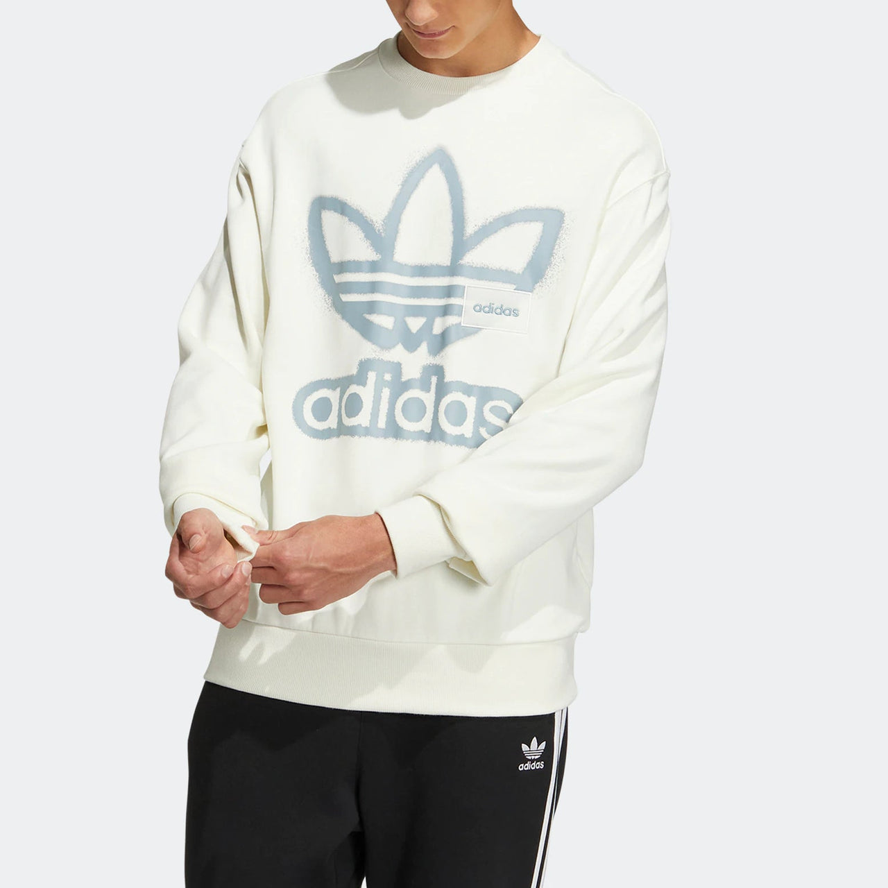 adidas originals Adicolor Crew Chest Printing Round Neck Pullover Long Sleeves Creamy White HS1995