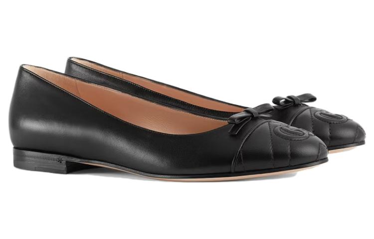 (WMNS) Gucci Ballet Flat With Double G Leather 'Black' 680878-BKO60-1000