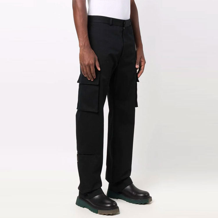 Men's Off-White FW21 Solid Color Cargo Casual Long Pants/Trousers Loose Fit Black OMCF029F21FAB0011000