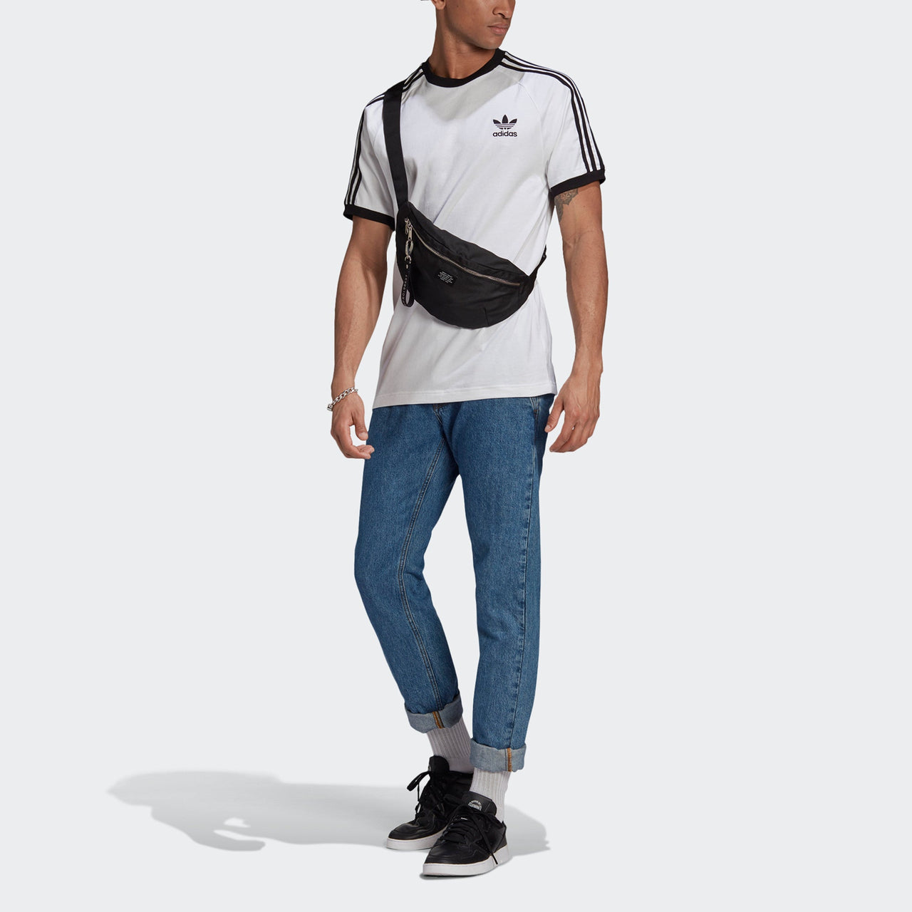 adidas originals Adicolor Classics Embroidered Logo Stripe Sports Short Sleeve White GN3494