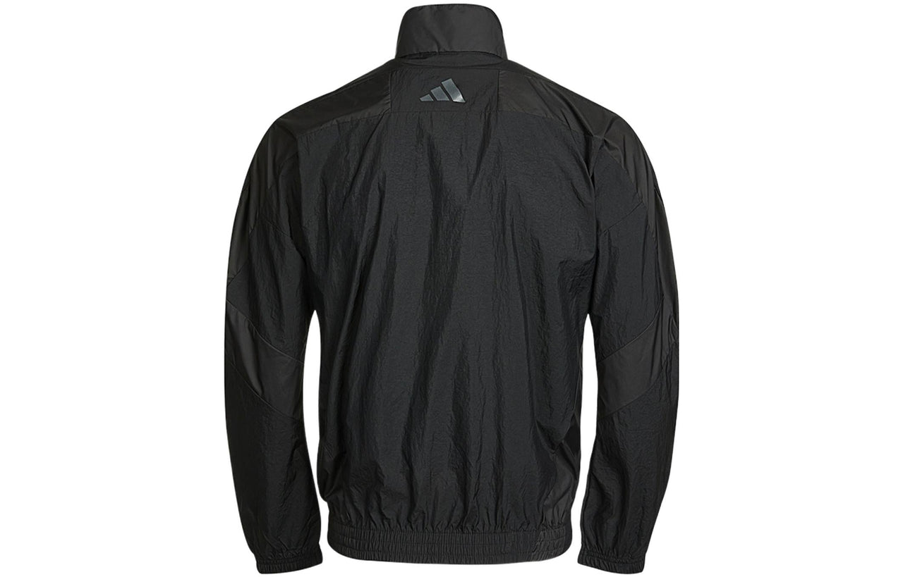 Men's adidas Logo Printing Solid Color Stand Collar Jacket Autumn Black GQ1186