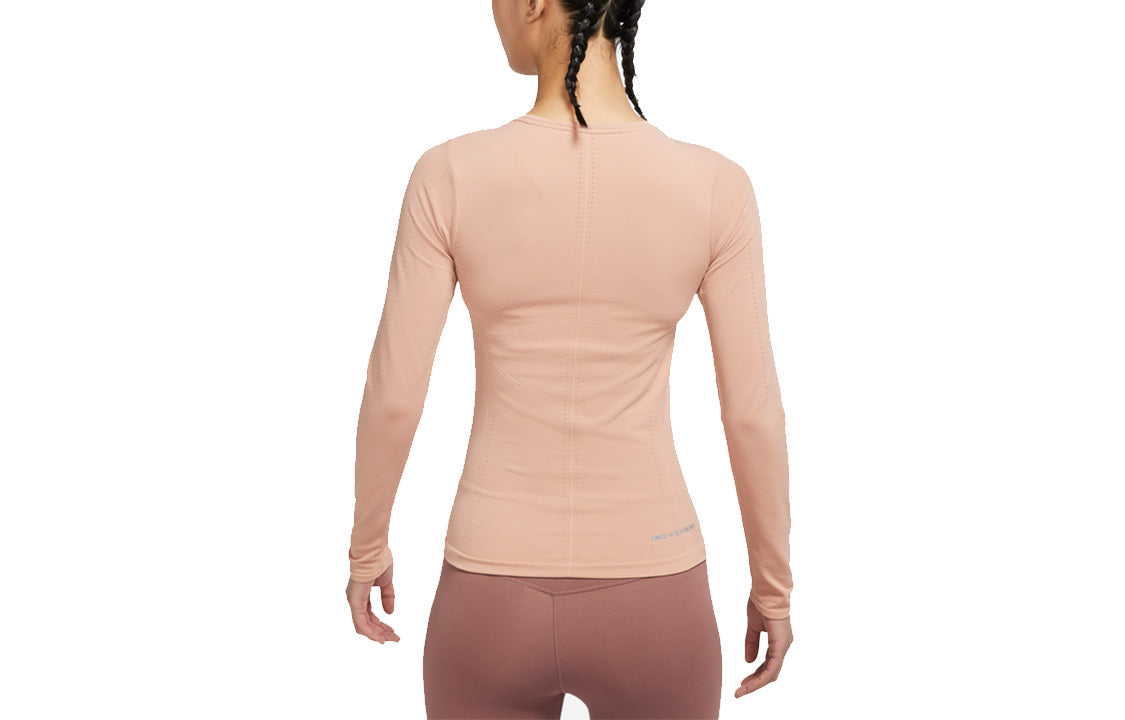 (WMNS) Nike Solid Color Round Neck Slim Fit Long Sleeves Pink Gym Clothes DD0594-609