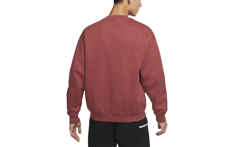Men's Nike Lab Fleece Crew Solid Color Plush Stay Warm Sports Round Neck Pullover Red DA0318-661