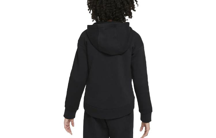 (GS) Nike Solid Color Logo Printing Hooded Zipper Long Sleeves Boy Girls Black DC7118-010