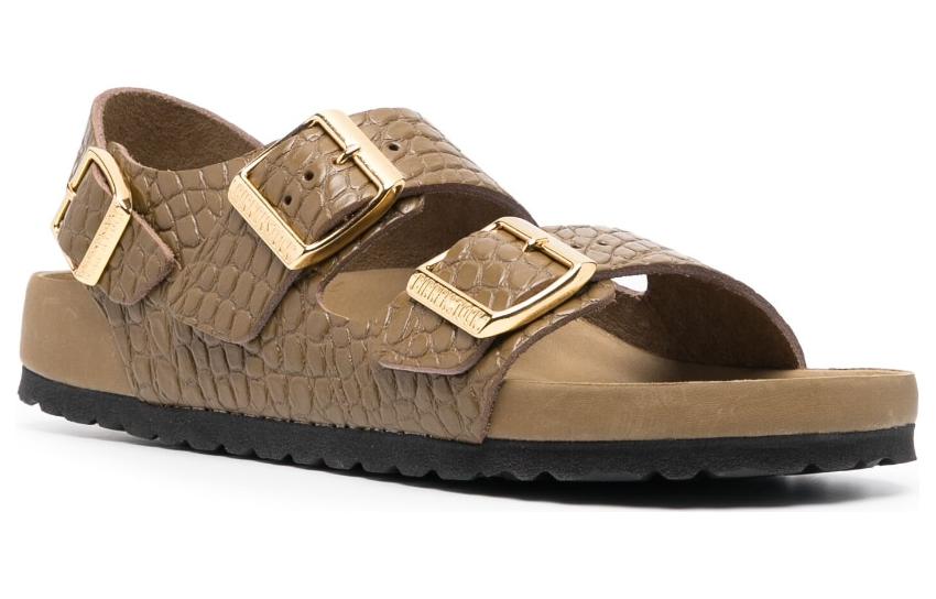 Birkenstock Milano Embossed Leather Narrow Fit Sandals 'Emboss Mud Green' 1024258