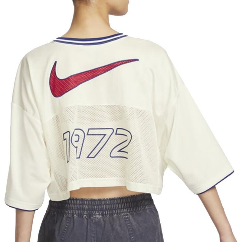 (WMNS) Nike Sportswear Graphic Crop Jersey Asia Sizing 'Beige Red' HF6288-133