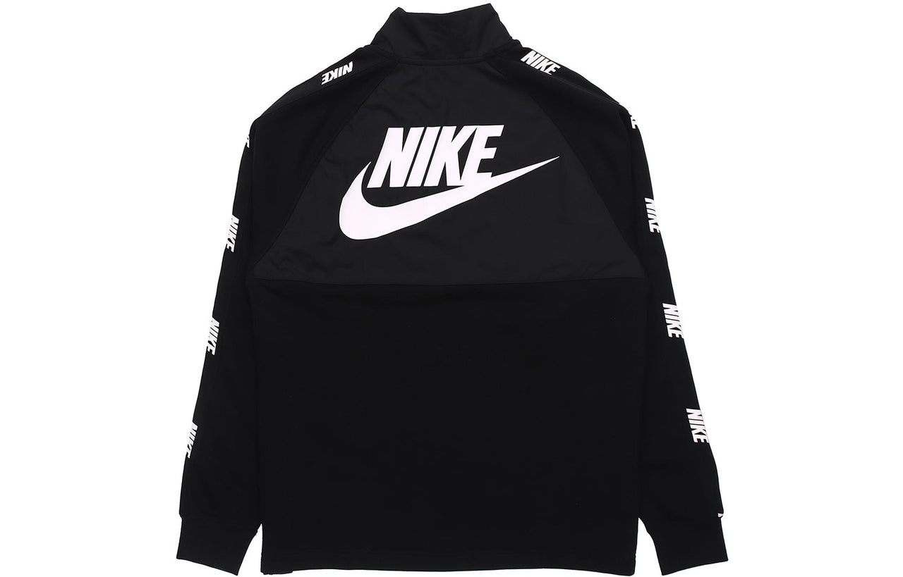 Nike Sportswear Hybrid Fleece Lined Large Logo Zipper Cardigan Splicing Pullover Black CJ4419-010