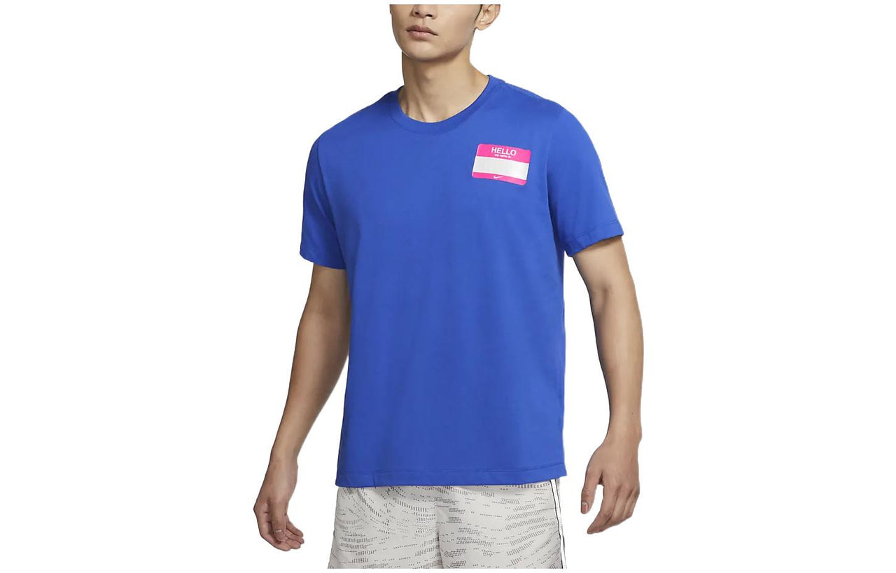 Nike Dri-fit Back Cartoon Alphabet Pattern Printing Round Neck Breathable Running Short Sleeve Blue DO0771-480