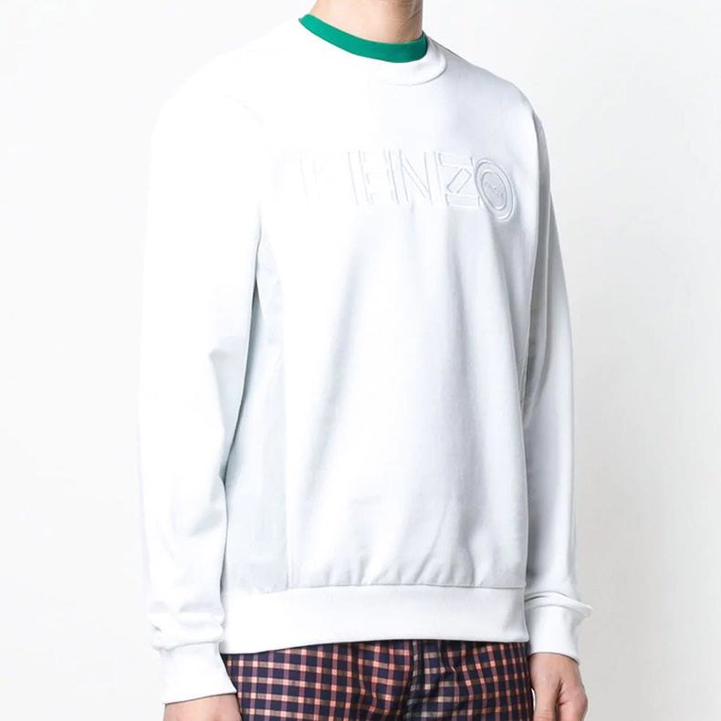Men's KENZO Embroidered Alphabet Cotton Long Sleeves Sports White F955SW1924MC-01