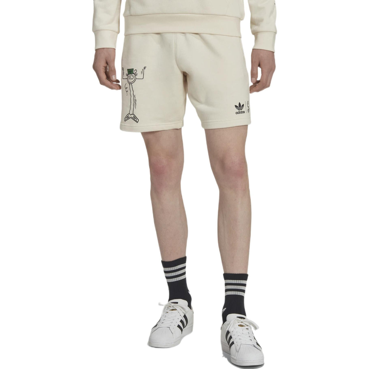 Men's adidas originals Cartoon Graffiti Logo Printing Straight Casual Shorts Creamy White HL9237