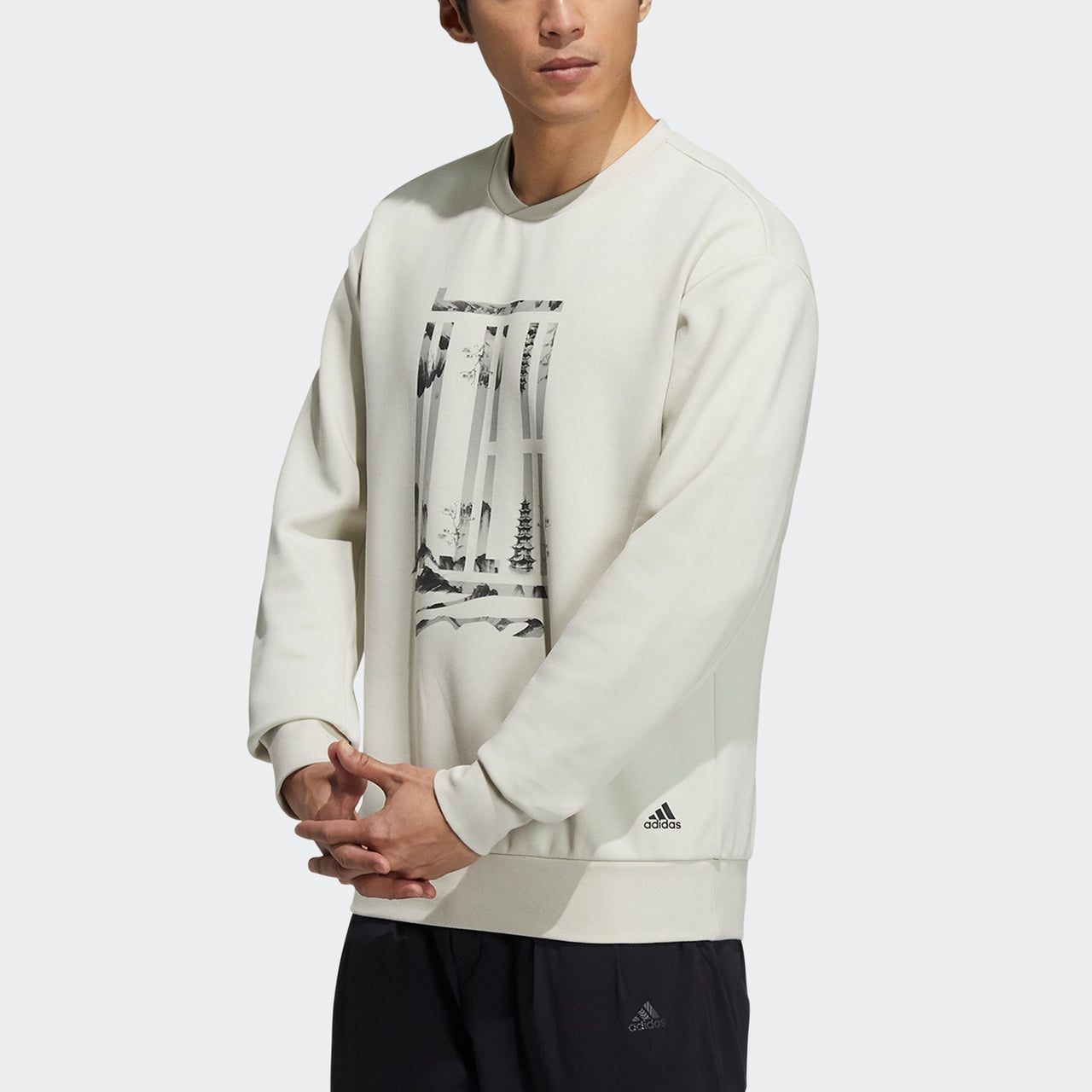 Men's adidas Wj Logo Swt Sports Round Neck Pullover Creamy White H39300