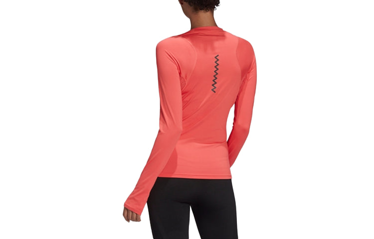 (WMNS) adidas Brand Logo Printing Round Neck Long Sleeves Swirl Fluorescent Red T-Shirt HD0645