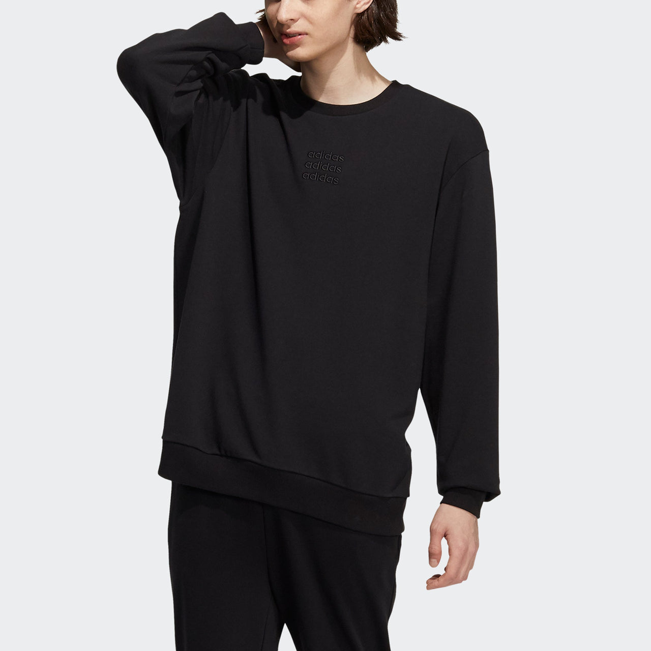 Men's adidas neo Ce C+ Swt Embroidered Logo Pullover Round Neck Sports Black H14216