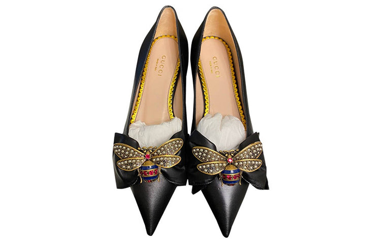 (WMNS) Gucci Queen Margaret Leather Flat 'Black' 524633-BKO00-1000