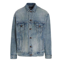 Balenciaga Est. 1917 College Logo Print Denim Jacket Large Fit 'Washed Light Blue' 675207TJW795620