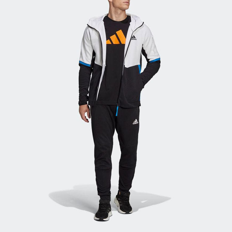 Men's adidas Casual Splicing Solid Color Drawstring Logo Sports Pants/Trousers/Joggers Black HE5038