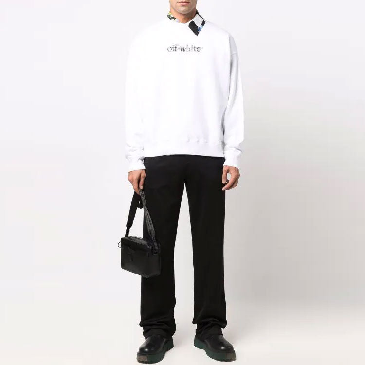 Men's Off-White FW21 Logo Alphabet Printing Round Neck Pullover Loose Fit White OMBA054F21FLE0010110