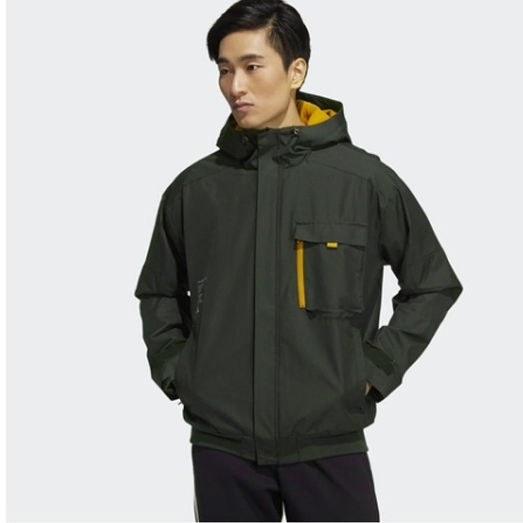 Men's adidas Contrasting Colors Zipper Hooded Jacket Dark Brown HD0356