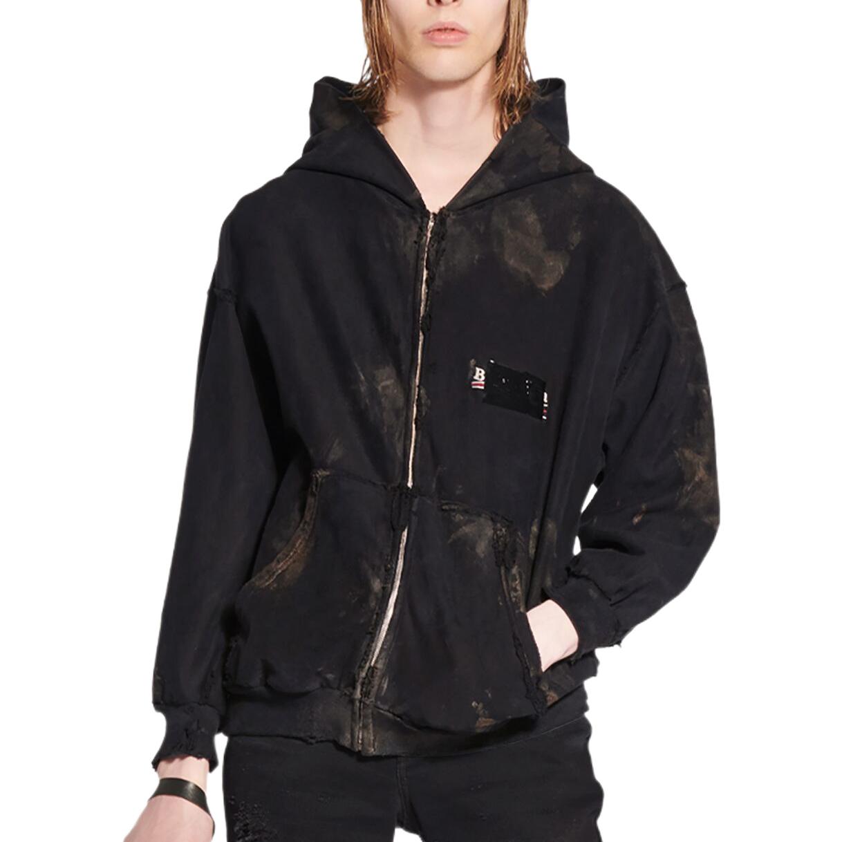 Balenciaga Gaffer Zip-Up Hoodie Small Fit 'Black White Red' 720424-TNVK5-1089