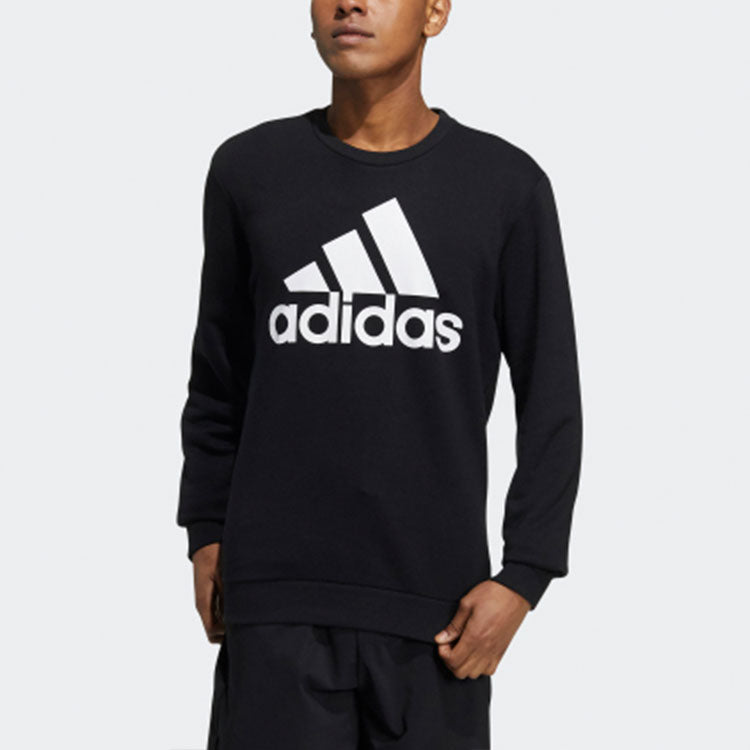 Men's adidas Bl Fl Swt Large Logo Printing Sports Pullover Black GK9074