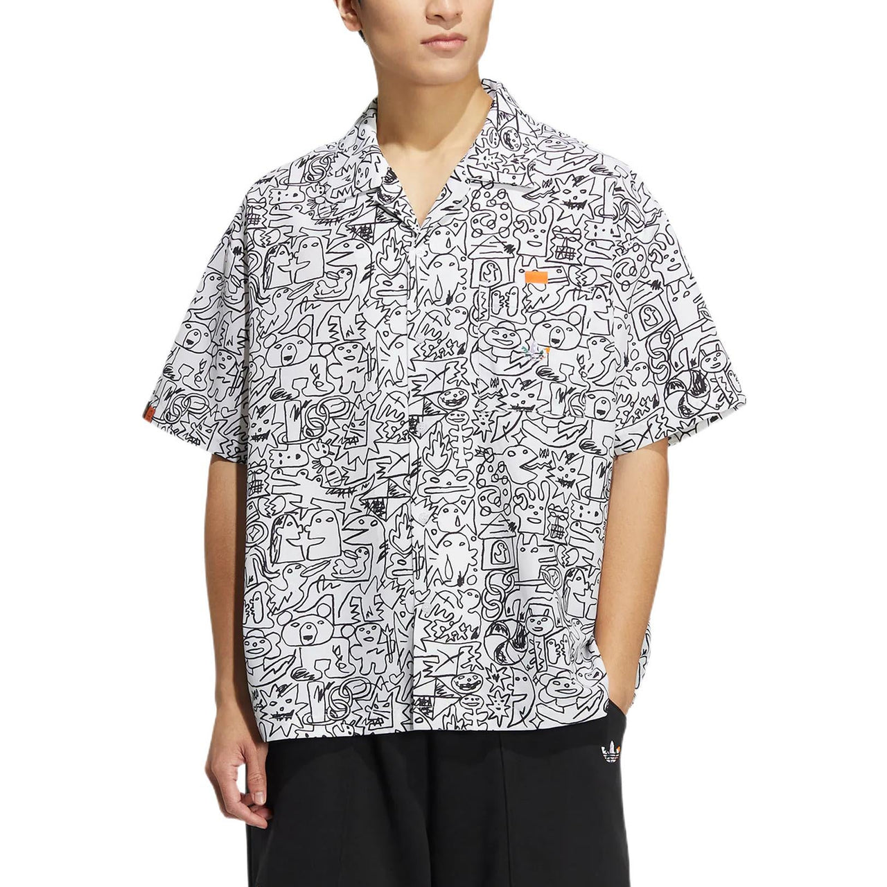 adidas originals SS22 Printing Full Print Casual Short Sleeve Shirt White HR6450