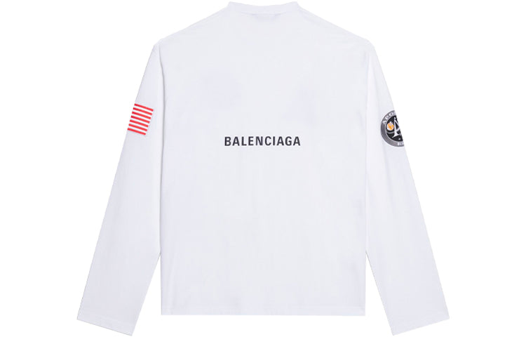 Men's Balenciaga x NASA Crossover Space Printing Long Sleeves Round Neck Long Sleeves White 662496TKVD79040