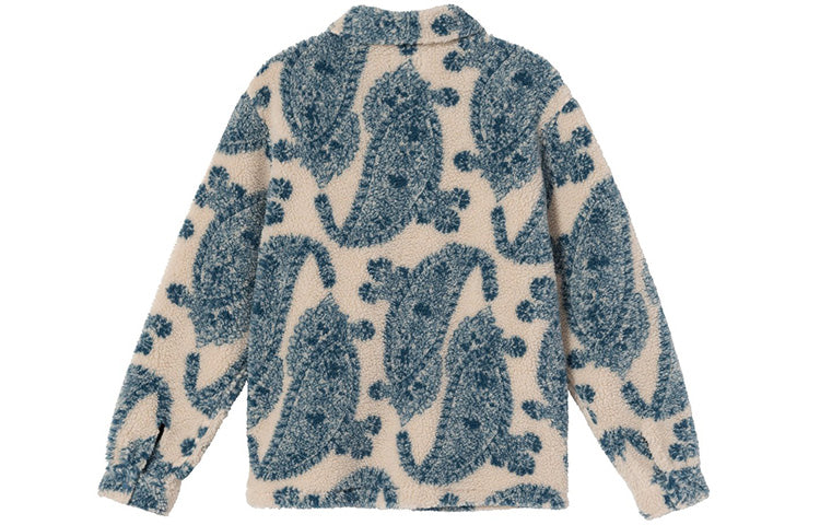 Men's Stussy Zipper Large Pattern Plush Long Sleeves Jacket White 118399