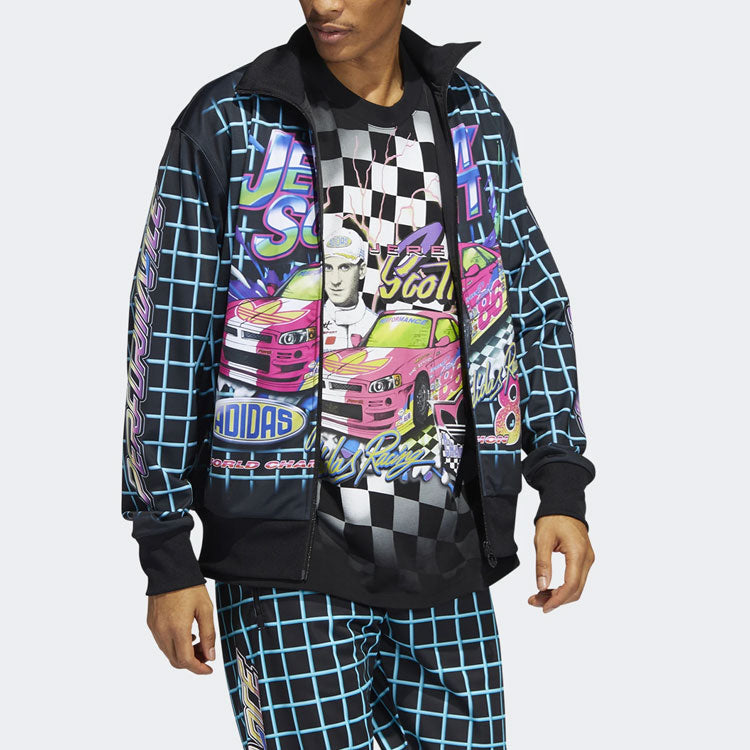adidas originals x JEREMY SCOTT Crossover Cartoon Plaid Printing Sports Jacket Black HG6509