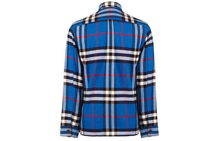 Men's Burberry Casual Plaid Long Sleeves Shirt Blue 39421611