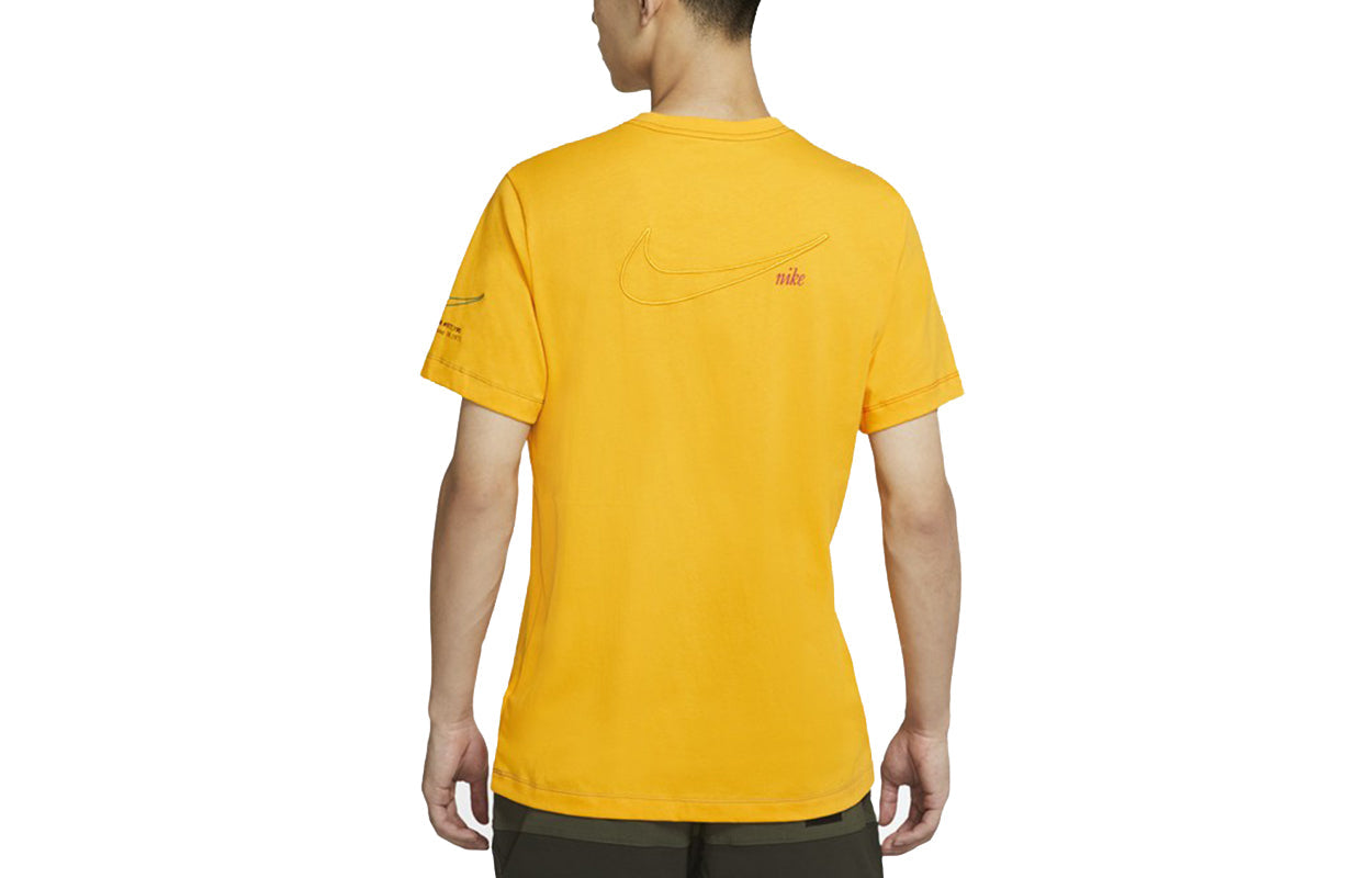 Men's Nike Nsw Tee Swoosh 50 Lbr Casual Sports Breathable Printing Short Sleeve Gold Color T-Shirt DJ1394-739