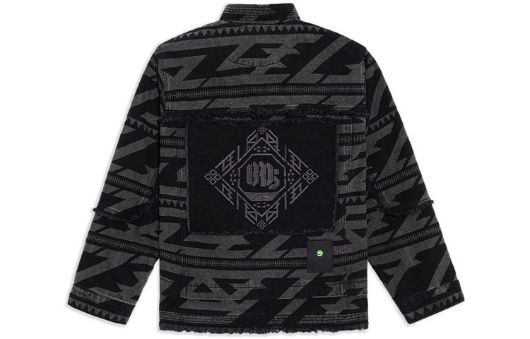 Li-Ning BADFIVE Series Full Print Loose Washed Denim Jacket 'Black Grey' AJDS037-1