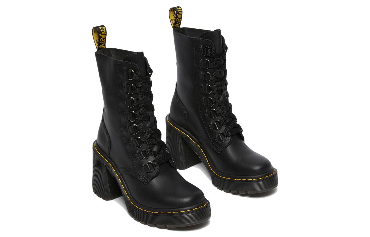 (WMNS) Dr.Martens Chesney Leather Flared Heel Lace Up Boots 'Black' 26701001