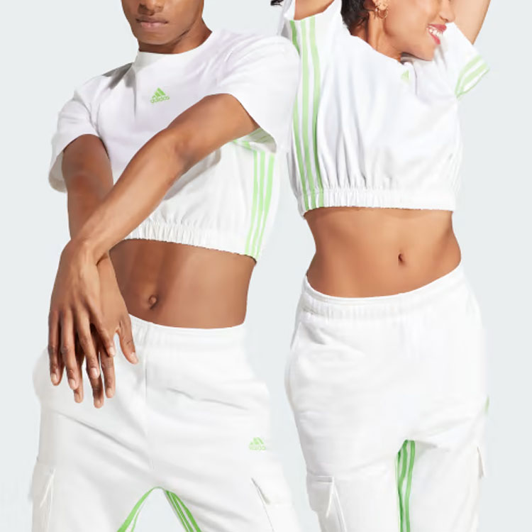 (WMNS) adidas Dance 3-Stripes Crop Tee 'White Green' IM4977