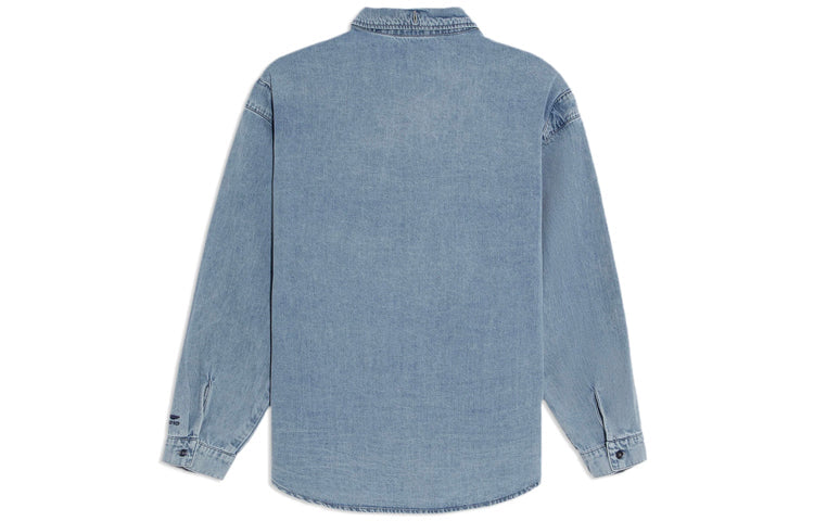 Li-Ning Skateboard Series Logo Embroidered Loose Washed Denim Shirt 'Light Blue' ASHS011-1