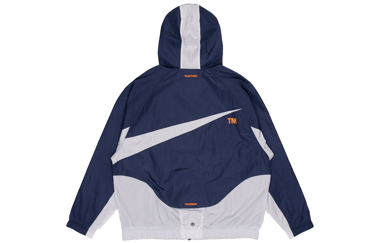 Men's Nike Sportswear Swoosh Contrasting Colors Large Logo Hooded Woven Jacket Autumn Navy Blue DD5968-437