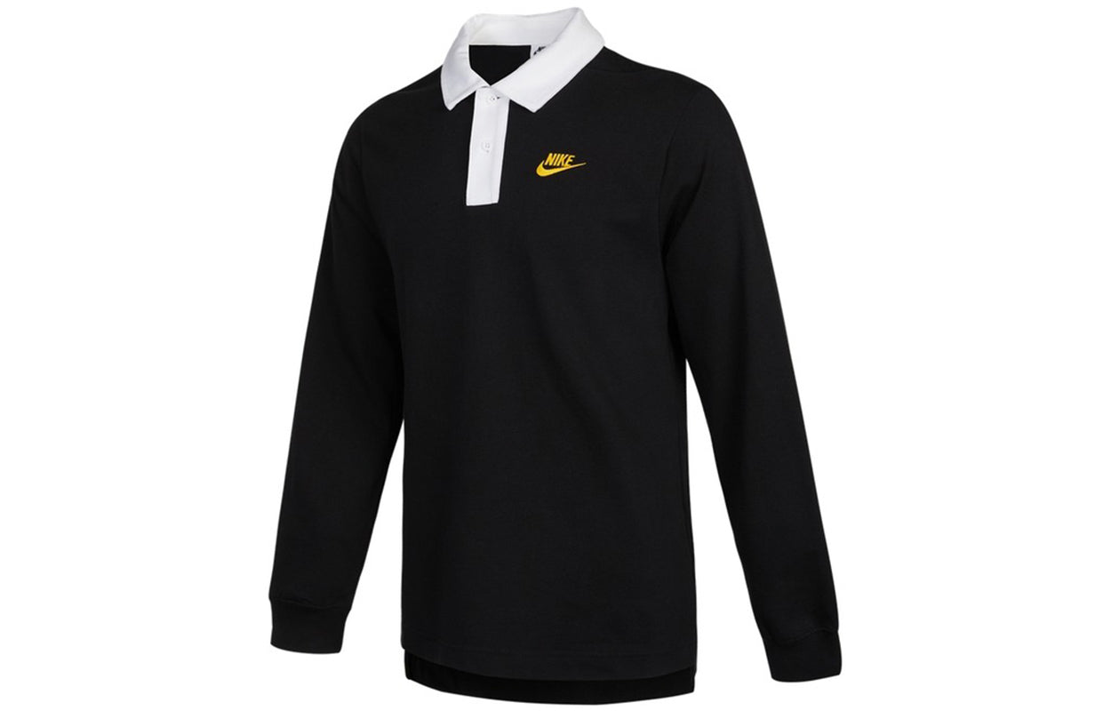 Men's Nike Sportswear Rugby Sports Printing Knit Long Sleeves Autumn Black Polo Shirt DD6180-010