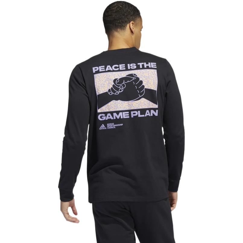 Men's adidas Back Alphabet Printing Cotton Knit Round Neck Pullover Long Sleeves Black T-Shirt HC7567