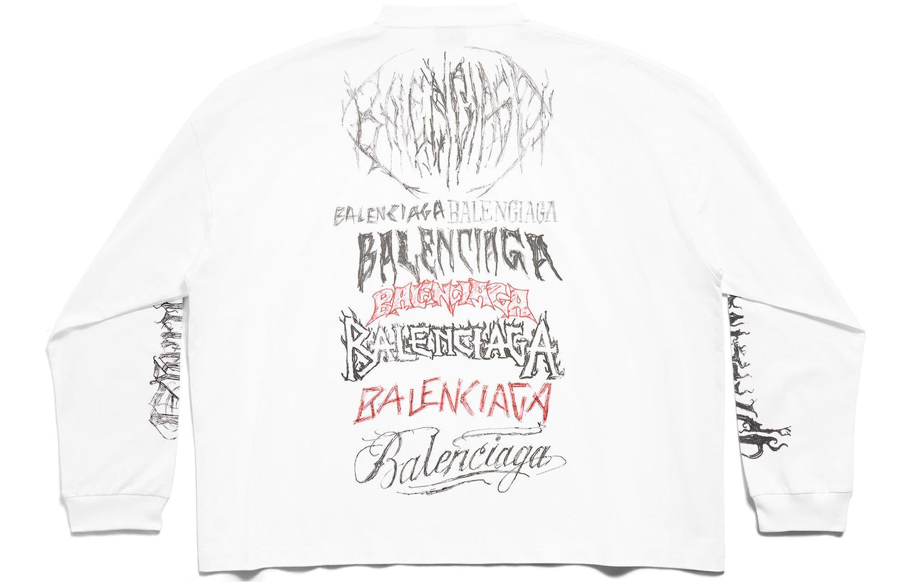 Balenciaga DIY Metal Long Sleeve T-Shirt Medium Fit 'White Black Red' 699191TPVO29065