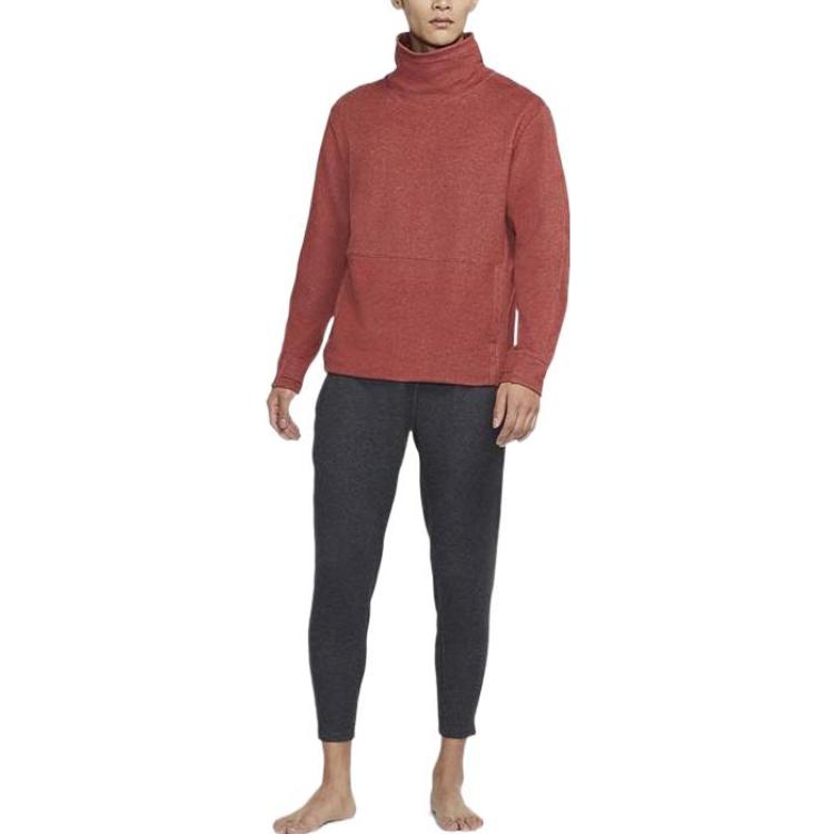 Men's Nike Dri-Fit Solid Color High Collar Pullover Long Sleeves Red CU6256-689