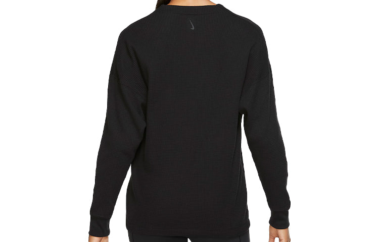 (WMNS) Nike Yoga Waffle V Neck Cozy Casual Pullover Wool Sweater Black CV9906-010